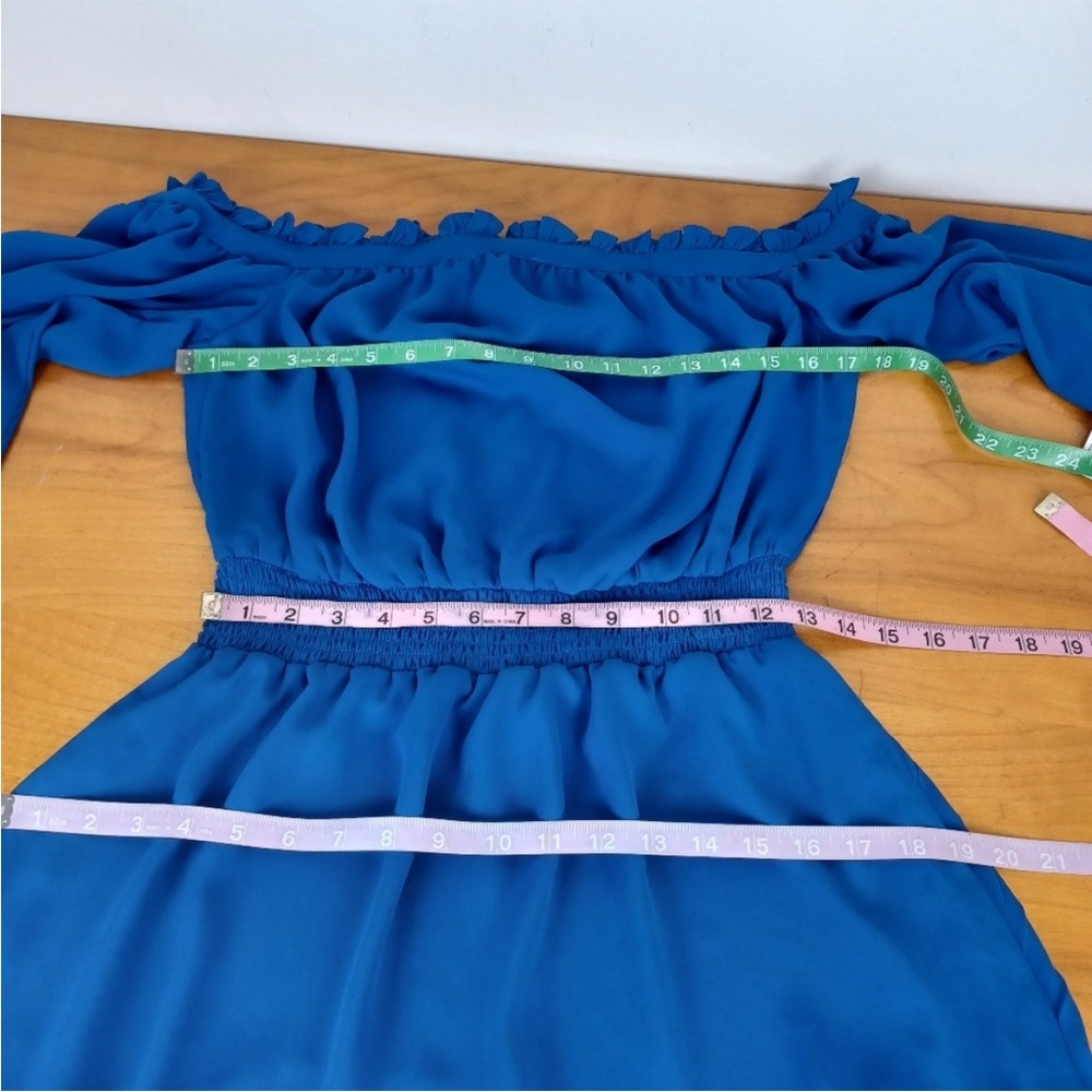 1. State Blue Ruffled Off-Shoulder dress size medium Classy Cocktail - Picture 4 of 8
